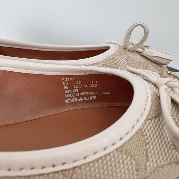 Coach FG2708 Benni Signature Jacquard Flat Ballet Shoes Khaki Chalk Size 5 - Picture 4 of 9
